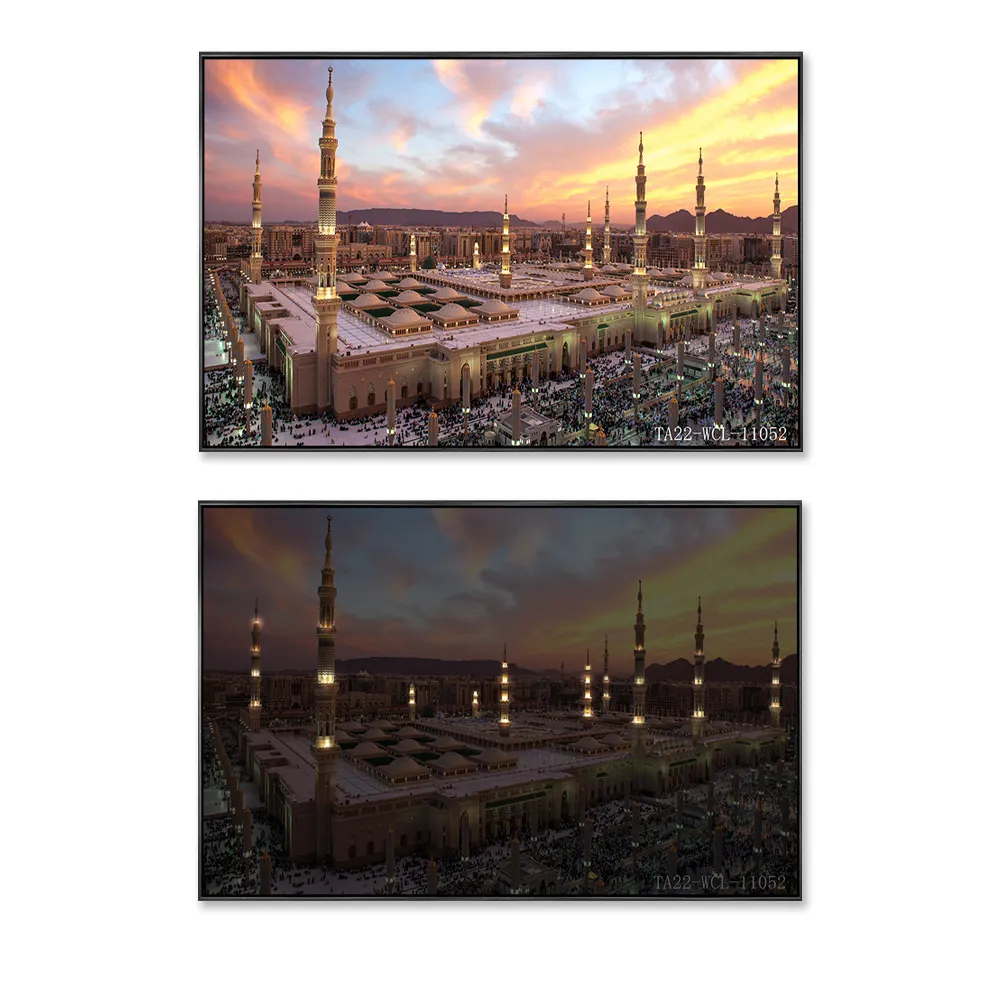 لوحة جدارية مضيئة مؤطرة ببطارية صور مناظر طبيعية المدينة مطبوعة لوحة جدارية من قماش ليد