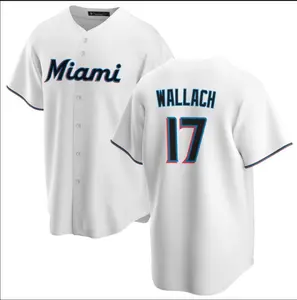 2022 Goedkope Groothandel Nieuwe Gestikte Honkbal Jersey Miami Marlin 1 Diaz 17 Wallach Hoge Kwaliteit Top Borduurjersey