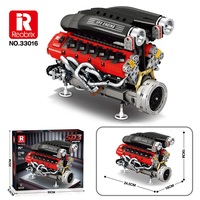 Kit de construction de moteur SP3 V8 motorisé Reobrix 33016 1240P avec moteur L et boîte à batterie, modèle mécanique de précision pour l'éducation STEM