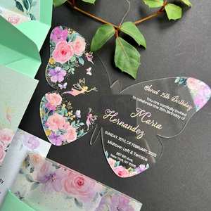 Tarjeta de Invitación Acrílica de Lujo con Diseño Floral de Flores de Cerezo Rosa <span class=keywords><strong>Sakura</strong></span> para Fiesta de Quinceañera de 15 Años o Baby Shower con Mariposas - Product Image 4