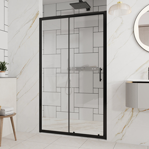 <span class=keywords><strong>Porte</strong></span> de <span class=keywords><strong>douche</strong></span> coulissante carrée noire moderne brossée avec cadre, élégante et durable, en verre trempé et alliage d'aluminium pour améliorer votre salle de bain - Product Image 3