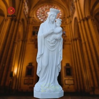 Statue de la Vierge Marie et de l'enfant Jésus en marbre blanc, sculpture de pierre d'extérieur pour jardin