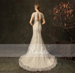 Ruolai ZW00011 Real Picture Short Sleeve O-neck Mermaid <strong>Boho</strong> <strong>Wedding</strong> <strong>Dress</strong> Backless Lace Appliques <strong>Wedding</strong> <strong>Dress</strong> - Product Image 5