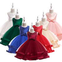 Robe de princesse sans manches pour filles, avec perles et nœud en tulle, pour mariage, anniversaire, concours de beauté, taille 110-150