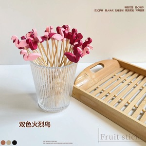 Brochettes à fruits en bambou à motif flamant rose, 10 pièces, réutilisables, outils de décoration pour cocktails - Product Image 5