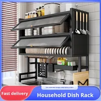 Égouttoir à ustensiles en métal double couche pour évier de cuisine, comptoir anti-poussière, armoire de rangement pour vaisselle