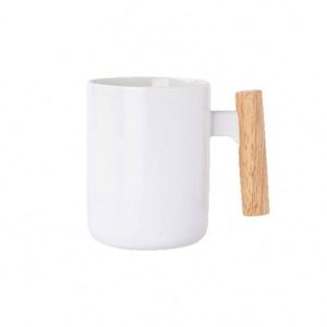 Mug 12,85 oz avec poignée en bois simple, grandes tasses en céramique faites à la main pour le latte, le café, le thé, la soupe, cadeaux - Product Image 1