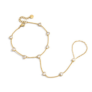 Pulsera de circonita en forma de corazón, cadena de acero de titanio chapada en oro, regalo de joyería para mujer, accesorio de moda elegante - Product Image 5