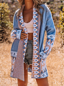 2025 autunno nuovi arrivi in stile azteco Vintage Open Front <span class=keywords><strong>Cardigan</strong></span> lungo lavorato a maglia per donne Casual autunno geometrico - Product Image 1