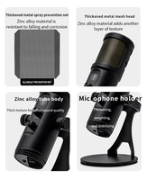 Kit de studio d'enregistrement filaire RGB ZX-776, microphone à condensateur complet pour studio de bureau, podcast, ordinateur, avec matériaux en métal et en plastique