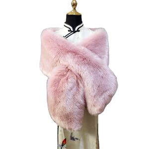 Hiver Multicolore Mariage Mariage Châles Chaud Cape Echarpe Femmes Manteaux Robe de Soirée Imitation Raton Laveur <span class=keywords><strong>Fourrure</strong></span> de Renard Châle Cou Echarpe - Product Image 2
