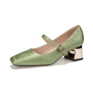 Chaussures Mary Jane à talon épais et bout carré en faux daim, à enfiler, pour femme, tendance mode toutes saisons - Product Image 4