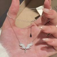 Collier avec pendentif aile d'ange en argent sterling 925, pavé de moissanite, colliers minimalistes