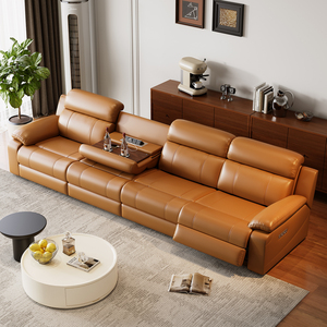 โซฟาปรับเอนไฟฟ้าสุดหรูหราทันสมัย สีส้ม หนังแท้ พร้อมโต๊ะพับเก็บได้ ช่องเสียบ USB ที่ชาร์จแก้ว และระบบ Zero Wall - Product Image 3