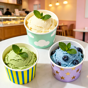 Bol à yogourt glacé et gelato jetable personnalisé avec logo imprimé, avec couvercle et cuillère, en papier, bol à crème glacée jetable personnalisé en papier - Product Image 3
