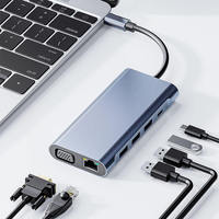 11 in 1 Multiport Tipe C ke USB3.0*2++USB2.0*2 +USB-C PD Pengisian Daya + 4K HD+SD+TF +Audio 3.5mm +1000mbps+VGA Adaptor Hub USB-C