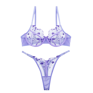 Women's Spandex/Nylon <b>Sexy</b> Lingerie <b>Set</b> Bodysuit 3D Embroidery Herringbone Lace Breathable Eco-Friendly Semi-Sheer Heart Buckle - Product Image 2