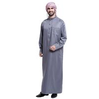 Vente en gros de robes traditionnelles pour hommes musulmans arabes marocains du Moyen-Orient, Dubaï, couleur unie, col montant, boutons sur le devant, manches longues