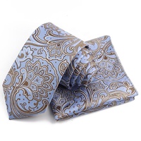 Ensemble cravate et pochette de costume 2 pièces pour homme, motif cachemire, luxe, bleu, marron, gris, pour mariage, cadeau pour homme, cravate de créateur de mode pour affaires et soirées