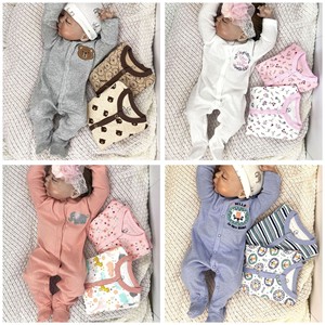 Mameluco de Algodón Puro para Recién <span class=keywords><strong>Nacido</strong></span>, Manga Larga, Tres Estaciones, Ropa de Dormir para Bebé, Transpirable, con Estampados de Osos/Florales - Product Image 4