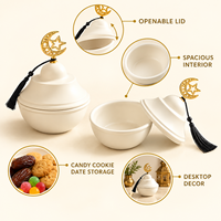 Décoration de l'Aïd Ramadan, Cadeau islamique, Centre de table, Bol à bonbons, Contenant à friandises, Plat à collation avec couvercle, Décoration en forme de croissant de lune et étoile avec pompon
