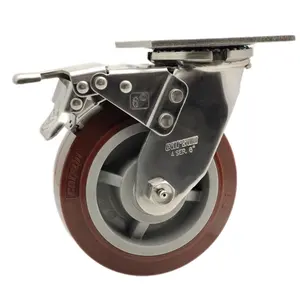 SS Castors 4/5/6/8 Inch PU Swivel Casters Heavy Duty 304 Stainless Steel Industrial Caster Wheel With Brakes