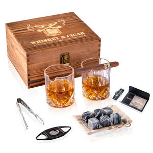 Boîte à cigares ronde en cristal sans plomb, ensemble <span class=keywords><strong>de</strong></span> verres à whisky, boîte cadeau en bois pour whisky, meilleure vente - Product Image 2