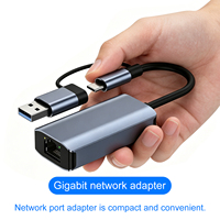 Fabrika OEM Çoklu Bağlantı Noktalı Dock 2'si 1 Arada USB3.0 Tip C - RJ45 1000Mbps Ağ Kartı PC Splitter Dönüşümü Çift Başlı Genişletme