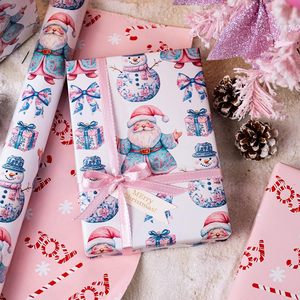 Christmas Wrapping Paper Roll 17x33 Feet Reversible Santa Snowman Gift <b>Wrap</b> for Christmas New Year Craft - Product Image 3