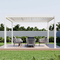 Pergola motorisée à toit à lames orientables en aluminium étanche, cadre thermolaqué LED, écologique, moderne, pour balcon et jardin, arche en option
