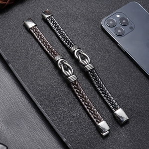 2025 mode marron <span class=keywords><strong>noir</strong></span> infini noeud cuir Bracelet Bracelet en acier inoxydable fermoir magnétique Bracelet en cuir tressé - Product Image 4