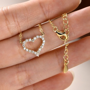 Fashion Eco-friendly Copper 14K Gold Plated Hollow Out Design Jewelry Micro Pave 1.5MM VVS GRA Moissanite Heart <b>Locket</b> Necklace - Product Image 5