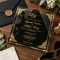 Suite d'invitations de mariage de luxe noire et or en acrylique moderne avec feuille d'or et velours, faible MOQ, boîte à cartes d'invitation personnalisée
