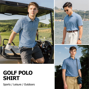 Polo de Golf Personalizado para Hombre, con Estampado Texturizado Azul, Manga Corta, Transpirable, Ropa Deportiva de Alto Rendimiento para Actividades al Aire Libre - Product Image 3
