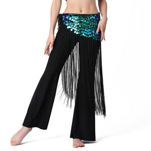 Sparkling <strong>Fish</strong> Scale Triangular Long Tassel Belly Dance Wrap Skirt <strong>Costume</strong> - Product Image 1