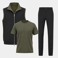 Ensemble de vêtements superposés pour homme de style européen, veste à double fermeture éclair, t-shirt en coton toucher soie, pantalon en twill, tenue décontractée minimaliste