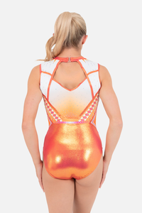Justaucorps de <span class=keywords><strong>gymnastique</strong></span> sans manches orange coucher de soleil vibrant avec un design radieux et des strass étincelants - Product Image 2