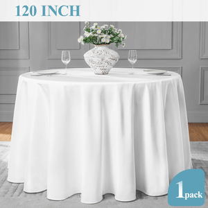 Custom Wholesale White Anti-Stain Premium 120 Inch <b>Round</b> Polyester <b>Tablecloth</b> for Restaurant Wedding Banquet - Product Image 4