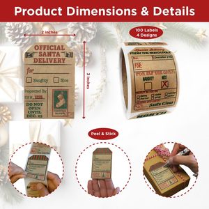 Polypropylene Santa Claus Gift Tag Stickers 2 X 3 Inch Holiday <strong>Labels</strong> <strong>Roll</strong> 100 Rustic Christmas Tags Wrapping Household - Product Image 4