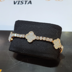 Venta al por mayor de joyería de moda Hip Hop-pulsera de trébol chapado en oro rosa con diamantes de moissanita para fiestas y regalos - Product Image 1