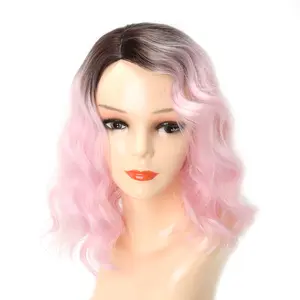 저렴한 합성 섬유 가발 도매 옹 브르 핑크 가발 큰 컬 아름다운 머리 가발