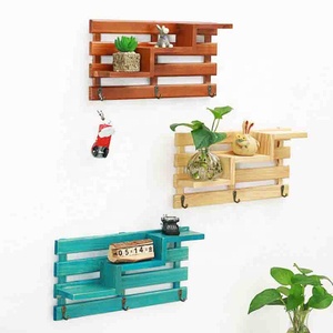 Présentoir d'<span class=keywords><strong>escalier</strong></span> en bois à trois niveaux avec 4 crochets à clés Décoration murale pour la maison Pot de fleurs - Product Image 5