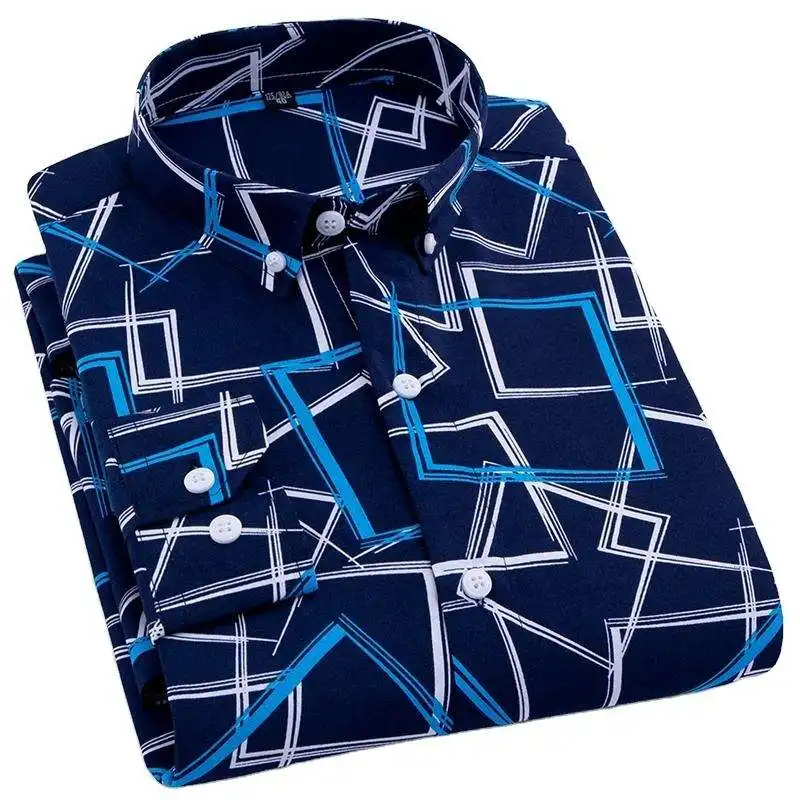 Camisa con botones para hombre personalizada casual geométrica casual últimos diseños de camisa para hombres cuello de solapa botón camisa casual delgada