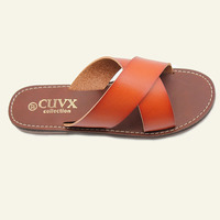 Pantoufles croisées simples pour femmes pantoufles à bout ouvert en cuir de couleur unie appartements d'été porter des pantoufles décontractées pour femmes de vente chaude