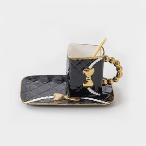 คุณภาพสูงเกรดสูงแก้วกาแฟเซรามิคถ้วยชาและจานรอง + ช้อนชา Latte ถ้วยคาปูชิโน่ถ้วยกระเป๋าถือรูปแก้ว - Product Image 3