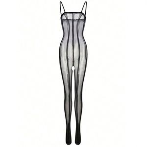 Ensemble de lingerie une pièce en soie transparente, style européen et américain, sexy, avec camisole rayée, très vendu, à maintien ferme - Product Image 3