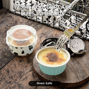 125ml papel de aluminio PET desechable horno seguro contenedor de grado alimenticio Cupcake Liners tapas para hornear Cupcakes Muffins Mini pasteles - Product Image 4