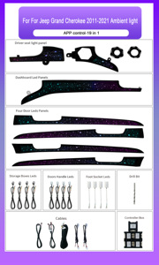 SJC pour Jeep Grand Cherokee 2011-2021, mise à niveau de l'application de contrôle de la musique, accessoires d'ambiance, décoration intérieure, éclairage <span class=keywords><strong>LED</strong></span> 64 couleurs - Product Image 6