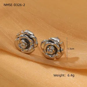 Boucles d'oreilles en acier inoxydable fleurs sculpturales roses 3D Boucles d'oreilles hypoallergéniques en acier titane pour femmes Bijoux