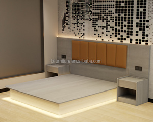 Ensembles de meubles modernes pour chambre d'hôtel : Lit double en bois personnalisé à faible coût avec tête de lit, bureau et tables de chevet pour chambre d'hôtel - Product Image 2